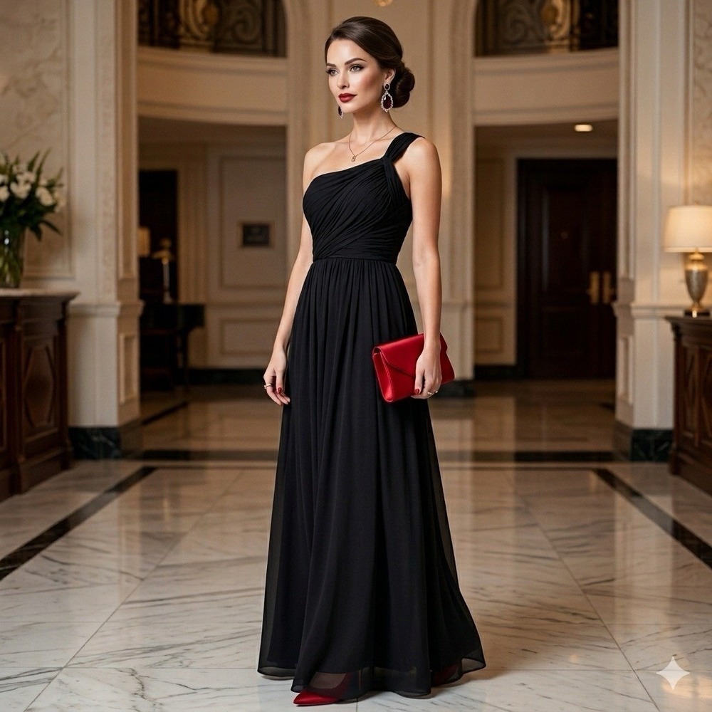 Ann Taylor Black One-Shoulder Maxi Gown